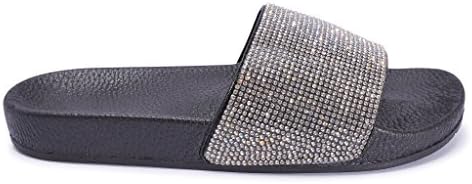 Mizzshuzz New Womens Ladies Sparkly Diamante Comfy Sliders Summer Sandals Shoes (UK 6, Black)