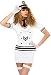 Produktbild AT 5-tlg. Piloten-Kostüm Stewardess Outfit: Kleid, Netz-Stockings, Krawatte, Mütze, Handschuhe - Karneval Set in weiß schwarz von Saresia roleplay Dessous, Größe XS-M (32-38)
