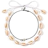 Collar de concha hecho a mano: este collar boho está hecho de concha natural, perla artificial y cordón trenzado, lleno de estilo retro vintage. Es ajustable, conveniente y cómodo de llevar.