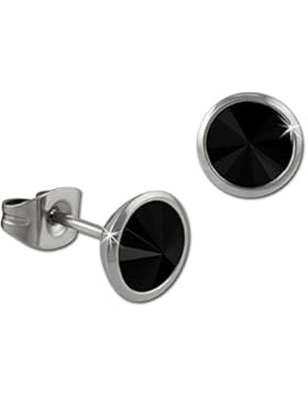 Amello Ohrstecker rund Edelstahl Swarovski Elements schwarz Ohrring Edelstahlschmuck Stainless Steel ESOS07S