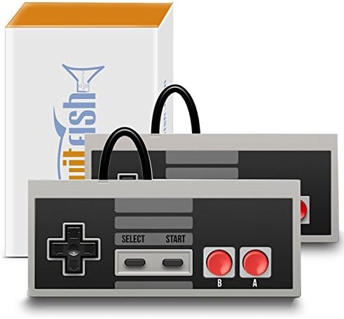 NES Classic Mini Controller - TwitFish Retro GamePad Twin Pack, Includes 2 x 'Old-Skool Grey' Classic Wired (1.8M / 6FT) Game Controllers for use with Nintendo NES Classic Edition 2016