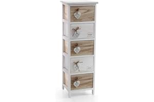 GICOS IMPORT EXPORT SRL Mobile cassettiera in Legno Bianca/Marrone 5 cassetti Decoro Home Cuore 26 * 32 * 98 cm Shabby Chic EDT-793394