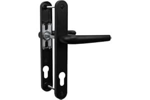 Bwintech UPVC Manija de puerta,Negro,retroceso de 92mm,centros de tornillo de 210mm,placa posterior de 243mm,sistema de resorte de adecuado para puerta de entrada,puerta de patio