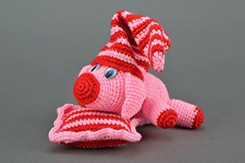 Soft crochet toy Pink Pig on Pillow