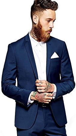 Aokaixi Navy 2 Button Men's Suit Business Suit Set Wedding Groom Tuxedos