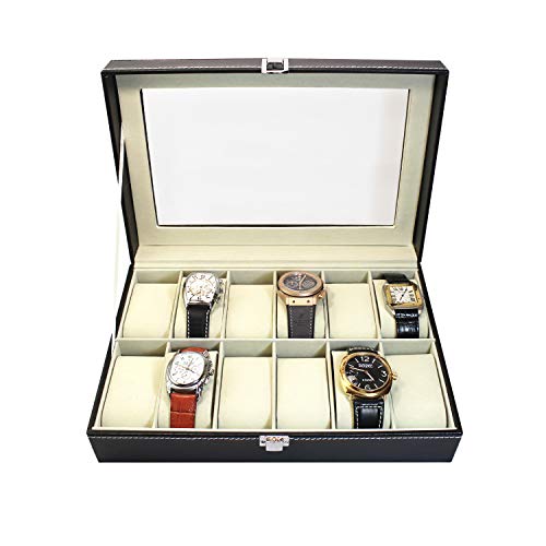 Caja para Relojes. Caja para Guardar 12 Relojes. Joyero Expositor para almacenaje de Relojes. Estuche para Relojes y Pulseras. Diseño Elegante. Regalo Original para Hombre y Mujer.