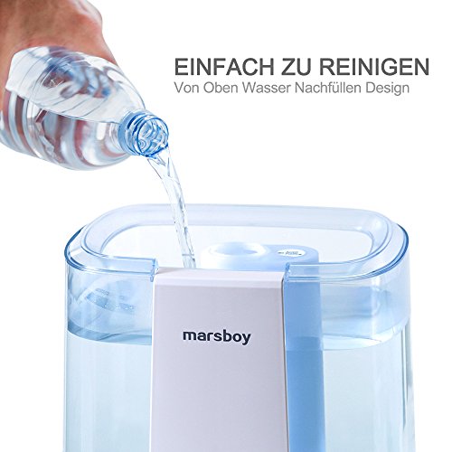 XXL Ultraschall Luftbefeuchter marsboy 6 Liter LED Raumbefeuchter Aromafach kalt/warm Nebel Zerstäuber einfache Bedienung und Reinigung Luft sehr leise Diffusor - 2