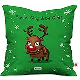 Indigifts Christmas Reindeer Print Green Cushion Cover 12x12 with Filler (Xmas Gift for Her, Him, Boy, Girl, Dad, Mom, Friends, Family) - Christmas Decorations