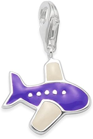 Gift Boxed - Sterling Silver Children's Aeroplane Charm - Purple enamel plane clip-on charm - SIZE: 14mm x 12mm