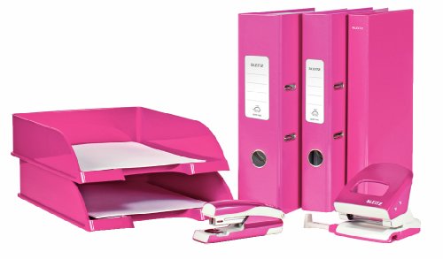 Leitz 55612023 Mini-Heftgerät-und Locher-Set (Für bis zu 10 Blatt, Inkl. Heftklammern, Wow) pink metallic - 3