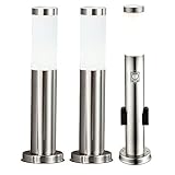 Leuchtmittel enthalten: Nein 3er Set Außen Steh Lampen Edelstahl Bewegungsmelder Steckdosen Leuchten Garten Terrassen Strahler