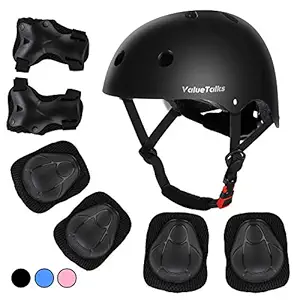 ValueTalks Kids Helmet Pad Set, Adjustable Kids Bike Helmet Knee Pads and Elbow Pads Wrist Guards 5~10yrs Kids Protective Gear Set for Girls Boys Toddlers Child Bike Roller Skating Cycling Scooter