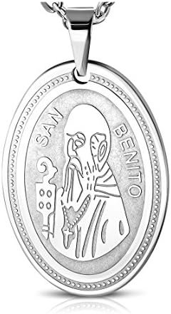 Stainless Steel San Benito St. Benedict Oval Religious Christian Pendant