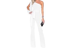 Onsoyours Sexy Tute da Donna con Spalle Scoperte Tinta Unita Elegante Tuta Playsuit Lunghe a Gamba Larga Pantaloni Jumpsuit con Cintura Beachwear