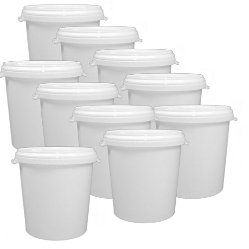 10 x 30 Liter Eimer leer Leereimer weiß Hobbock Futtermischeimer mit Deckel weiss