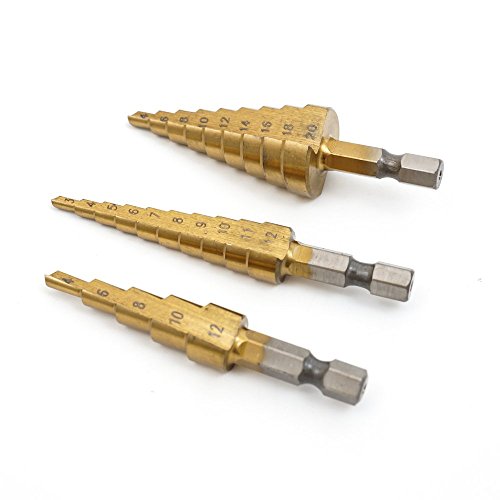 3 Stück Schälbohrersatz Kegelbohrer Schälbohrer Konusbohrer HSS TiN Profi Stufenbohrer Set (3 – 12mm,4 – 20mm,4 – 12mm) - 3