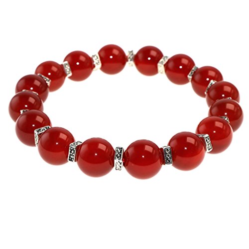 Natural Genuine Semi-Precious Healing Power Red Agate Crystal Bracelet Prayer Beads Elastic