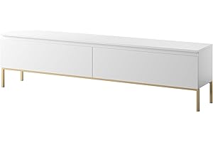 Selsey Mueble De TV Mesa De TV 2 Puertas 175 cm con Patas Doradas para Salón Dormitorio Blanco Bemmi