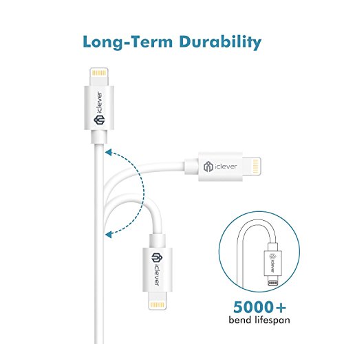 iPhone Charger Cable, iClever [Apple MFi Certified] 6ft 1.8m Premium 8-Pin Lightning to USB Cable with Ultra Compact Connector Head for iPhone X/ 8/ 8 Plus/ 7/ 7Plus/ 6/ 6s Plus/ 5s, iPad Air/ Mini/ Pro