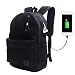 Produktbild Laptop Rucksack Tasche - Canvas Computer Tasche Schulrucksack Rucksäcke Reise Daypack mit USB Ladeport Fit 15 Zoll Laptop Schwarz