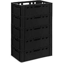 Lot De 5 Caisses De Rangement Bleues E2 - 60x40x20 Cm, Empilables, En Plastique HDPE Robuste Pour Alimentaire Caisses Plastique Bleues 60x40x20 Cm