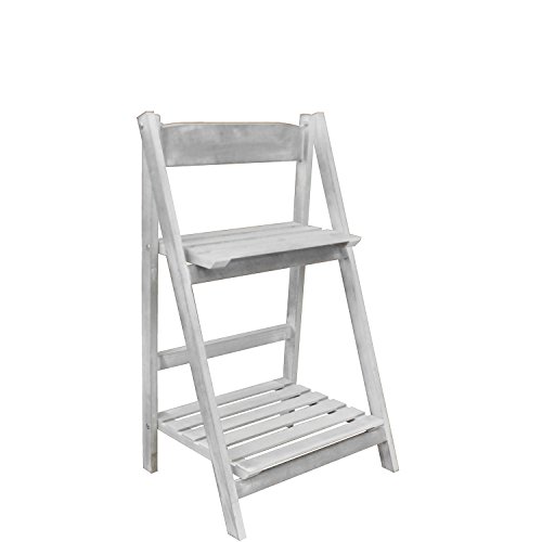 Holz Blumenetagere mit 2 Ebenen 32x41x67cm Altweiß Blumentreppe Gartenregal Blumenbank Blumenständer - 2