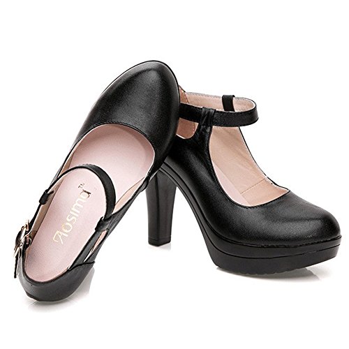 kalends Damen Echtleder Plus Größe Schnalle High Heels Arbeit Schuhe Pumpen - 5