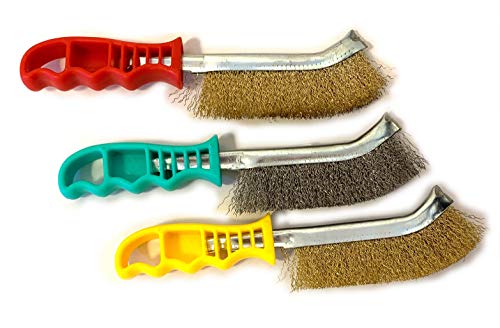 Kibros 3LOTSPIV1 | Lot de 3 brosses à main métalliques convexes | 1 brosse acier | 1 brosse inox | 1 brosse laiton | Brossage et nettoyage des surfaces métalliques | SKRIB