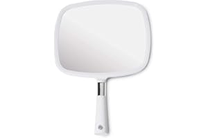MIRRORVANA Large Hand Mirror with Comfy Handle - Big Hand Held Mirror for Barbers, Professional Hairdressers, Beauty Salons, Home Self Haircuts and Face Makeup Application - 33cm L x 23cm W (White)