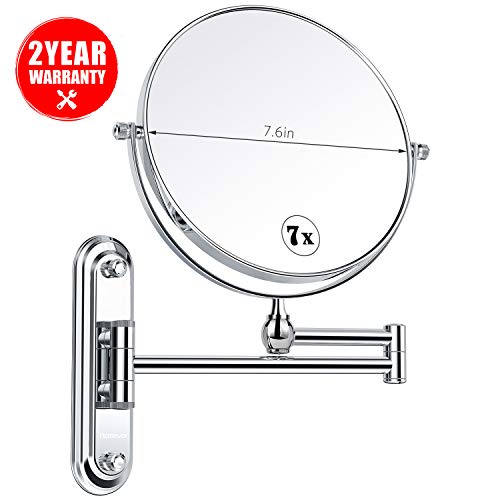 Homever Specchio Ingranditore, Bagno 7X Ingrandimento + Doppio Lato, 7.6 Pollici, Specchio da Parete Girevole e Rotondo, Allungabile e Finitura Cromata per Bagno, Spa, Hotel