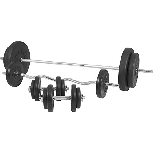 Gorilla Sports Hantelbank – Kraftstation mit Lang-, Kurz-, SZ-Hantelstange inkl. Gewichten (100kg) – Trainingsstation für Seilzug, Butterfly, Bankdrücken, Beincurl, Dips - 6