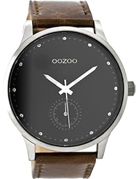 Oozoo Herrenuhr mit Lederband 48 MM Schwarz/Dunkelbraun C9007