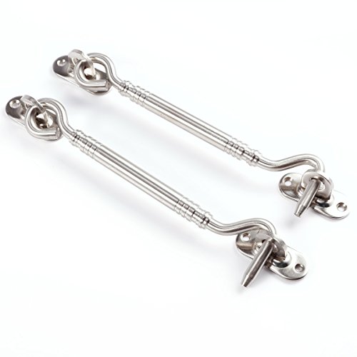 Preisvergleich Produktbild Anladia 2tlg 15cm 304 Edelstahl Sturmhaken Kabinenhaken Torhaken Türhaken Fensterhaken Fensterriegel Schuppen Tor Garage mit Öse Platten 6 Zoll Inch