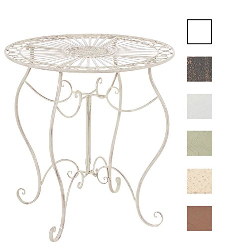 CLP Mesa de terraza redonda en hierro forjado INDRA, fabricada a mano, estilo nostálgico, diámetro: 70 cm crema envejecido