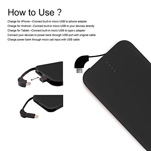 Moxnice Batterie Externe 10000mAh Power Bank Petit Chargeur Portable Rapide et Portable de Batterie avec Micro USB C  ble Int  gr   pour iPhone Android Samsung Galaxie Huawei iPad Tablette  noir 