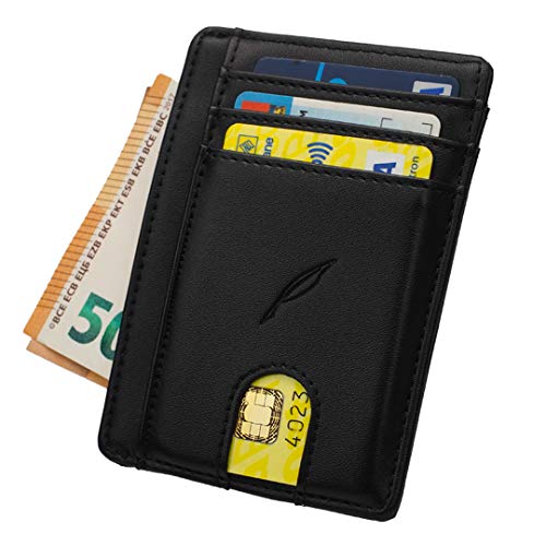 Portafoglio Uomo Feather-Porta Carte Di Credito ,Porta Tessere,Porta Banconote-8 Slot-Minimalista Capiente Leggero-RFID Protection-Design Italiano-Nero Uomo-Donna-Slim-Porta Documenti