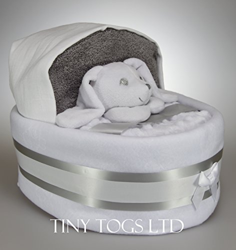 Baby Boy Girl Unisex Nappy Cake Crib Basinet New Baby Shower Gift Present (White)