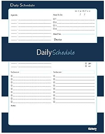 Daily Schedule Notepad- (8.5x11) (Navy Blue and White Stripe) by Kahootie Co