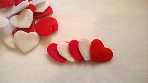 Felt Heart Die Cut Embellishments - Approx 50 Pieces - 2.1 x 2.4 cm (Red &amp; White)