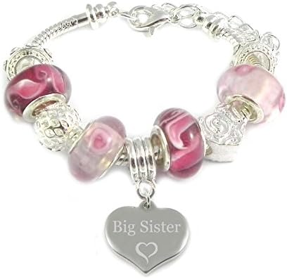 SanaBelle™ Big Sister Pink Personalised Engraved Charm Bracelet Girl's/Women's