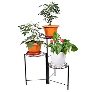 D&V ENGINEERING - Creative in innovation 3-Tiered Indoor/Outdoor Foldable Metal Plant Stand, Pot Stand -Black