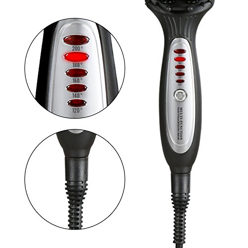 Euph Haarglätter 3-in-1 Haarglätter-Bürste Anion Instant-Magie gerade Haar Styling Haarbürste Hair Brush Anti Static Keramik Heizung Airstyler Comb-Farbe Auswahl (Schwarz) - 4