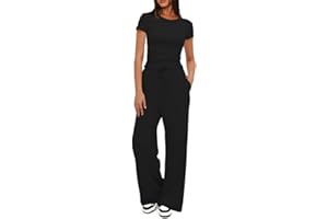 KOEMCY Ensemble Femmes Élégant Deux Pièces Été Décontracté Slim Fit Short Sleeve Top et Cordon Pantalon avec Poches Survêtement Suit Loungewear Set Casual Outfit