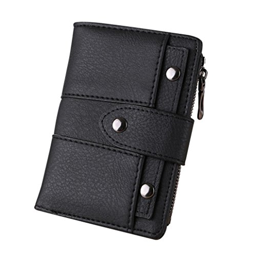 Preisvergleich Produktbild Damen Frauen Mädchen Einfache Retro-Nieten Short Wallet Geldbörse Kartenhalter Handtasche (Black)
