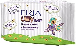 Fria Utility Baby Gentle Wipes with Aloe Vera and Propolis for Baby Changing Diapers and Hands Hygiene, 72 Wipes per Pack