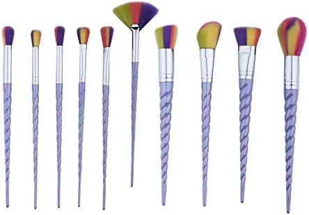 Makeup Brushes set, Uleen Colorful Bristles Plating Thread Non-slip Handle Unicorn Makeup Brush 10 Piece (Silver)