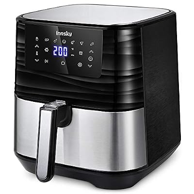 Innsky 5,5L XXL Friteuse sans huile en acier inoxydable avec écran LCD numérique, 7 programmes, Friteuse à air chaud 1700W Airfryer avec 32 livres de recettes, sans friteuse à huile(dernière version)