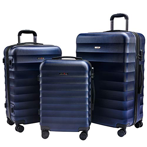CarryOne ABS Valise Set 3 pièces | roulettes 360°|Combinaison de Serrure | poignée télescopique | TD2-Bleu?55cm?64cm?74cm?