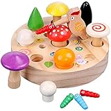 BAZOVE Educational Magnetic Toys for Kids 3-14 Years Old, Woodpecker Mushroom Harvest Wooden Toy, Caterpillar Catch Feeding T