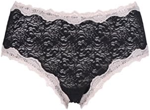 Ladies 1 Pair Kinky Knickers 'Black &amp; Oyster' Scallop Edge Lace 'Classic' Knicker-Black &amp; Oyster-Medium